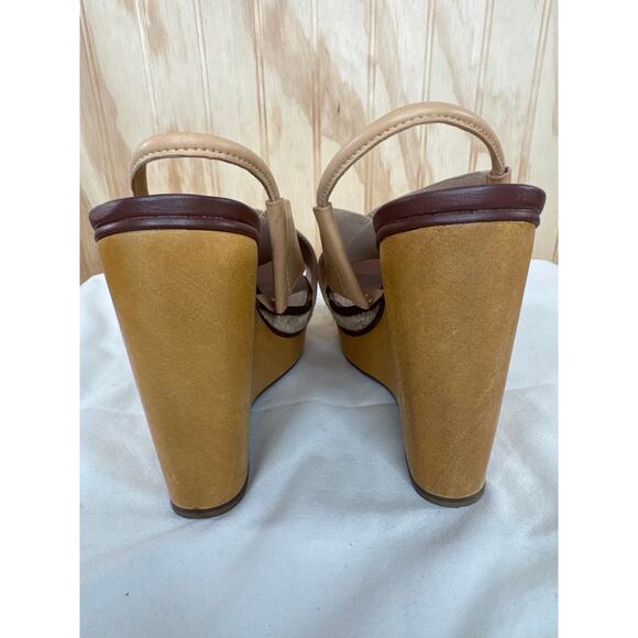 Diane von Furstenberg Tan Leather Cross Strap Slingback Wedge Sandals 7.5 - Picture 7 of 8